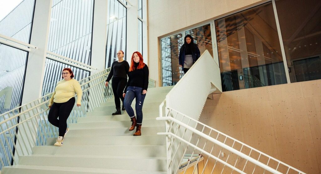 Opiskelijat portaikossa